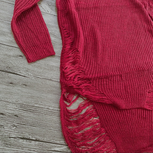 Sexy Wine Ripped Long Sleeve Sweater Dress - Picture 6 of 6